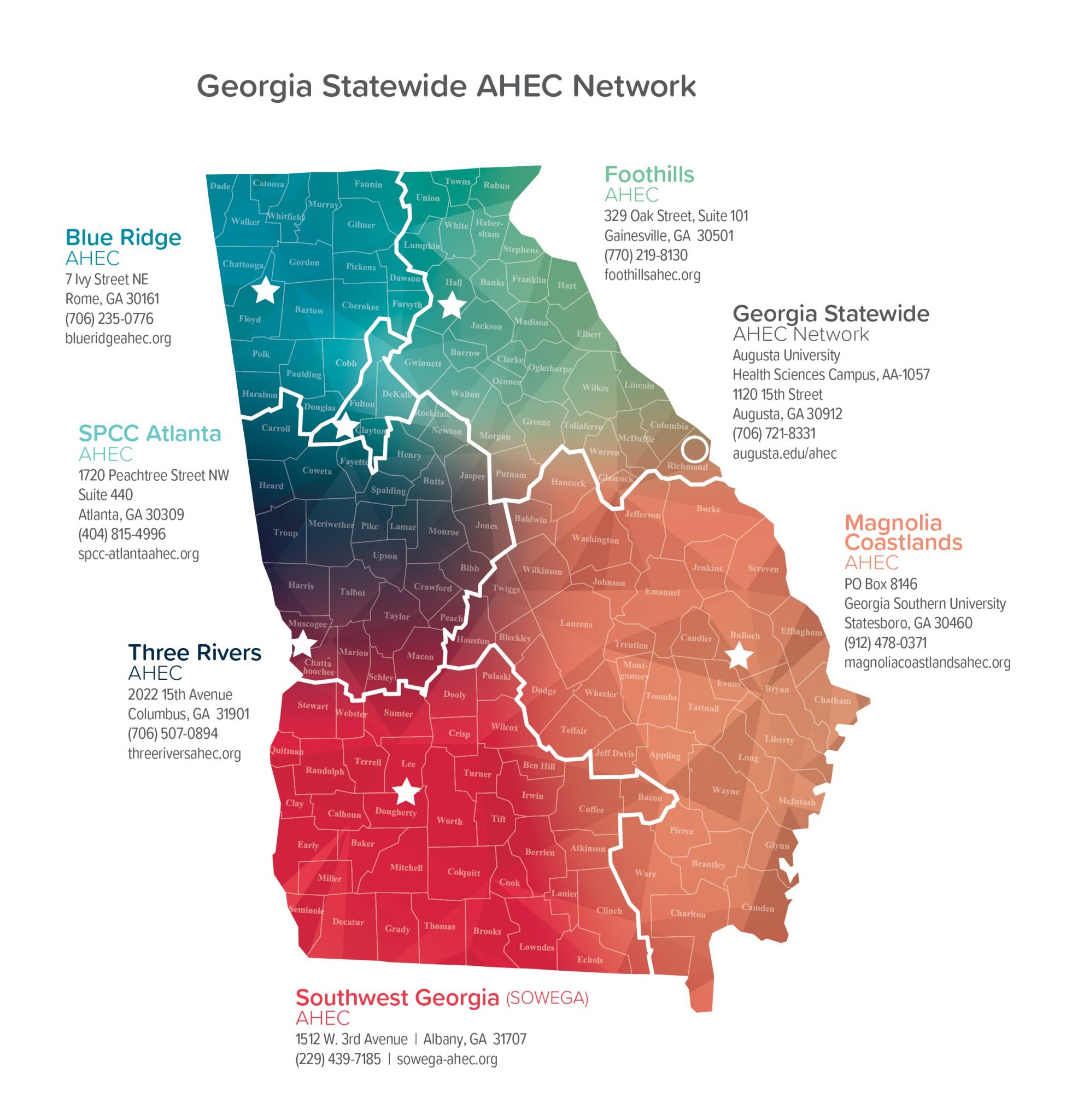 georgia statewide ahec network map georgia statewide ahec network map